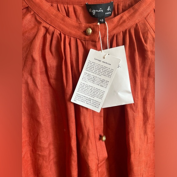 NWT Agnes B. paris 100% Linen Burnt Orange Long Sleeve Dress 10 US/ 42 EU - Picture 3 of 10